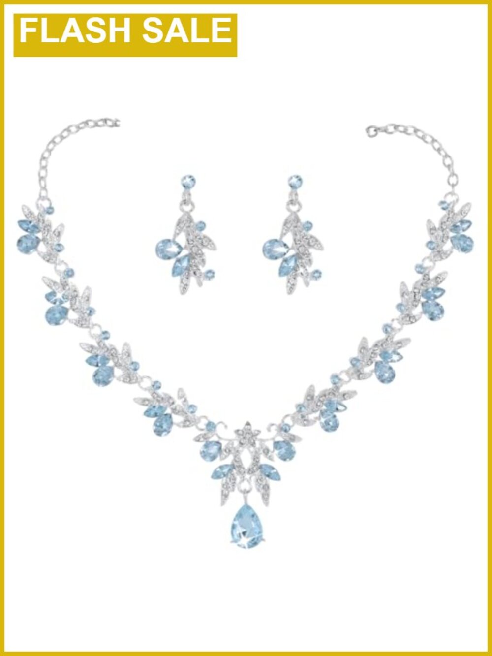 Rhinestone Bridal Jewelry Set Leaf Necklace Earrings Gold Women
